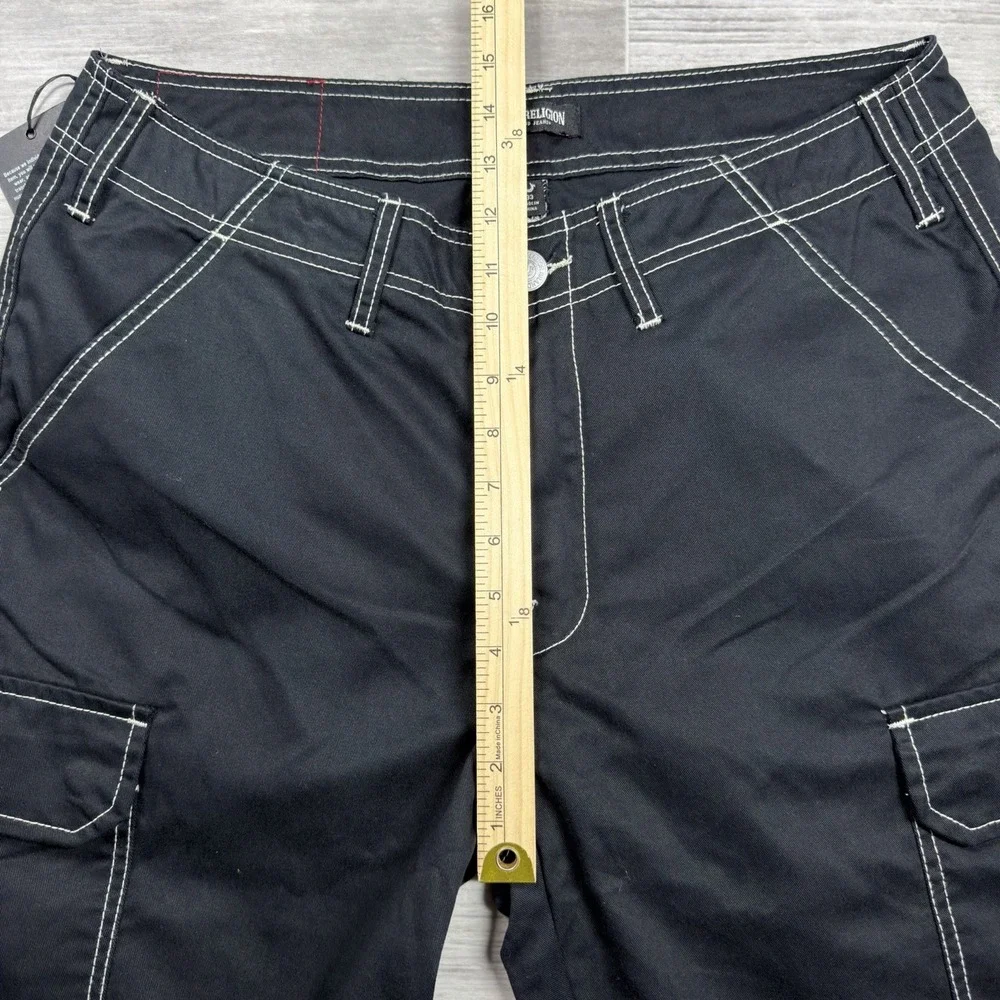$164 True Religion Cargo Pants Mens 33 x 32 Jet Black Straight Leg Carpenter NWT